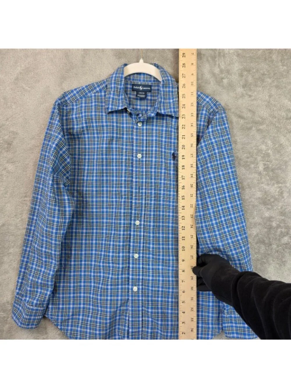 Ralph Lauren Shirt Boys Large 16/18 Blue Plaid Long Sleeve Button Up Casual